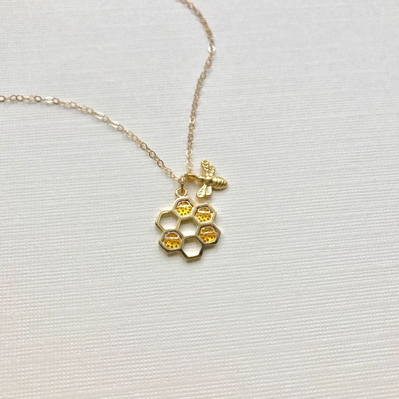 Gold Bee and Honeycomb Necklace