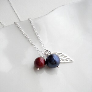 Blueberries Necklace Leaf Necklace Red Blue Swarovski Necklace in Sterling Silver Redcurrant Blackcurrant Necklace Gift For Her Botanical