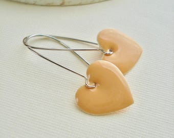 Choose Your Color Heart Earrings Mint Green Long Earrings Caramel Color Earrings Butterscotch Valentine's Day Gift For Her