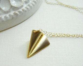 Gold Paper Airplane Necklace, Airplane Necklace, Flight Attendant Necklace Gold Minimalist Necklace Simple Jewelry Gift For Her