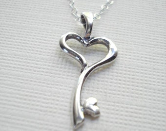 Skeleton Key Necklace Silver Key Necklace Silver Key To My Heart Sterling Silver Necklace Valentines Gift For Her Wedding Necklace
