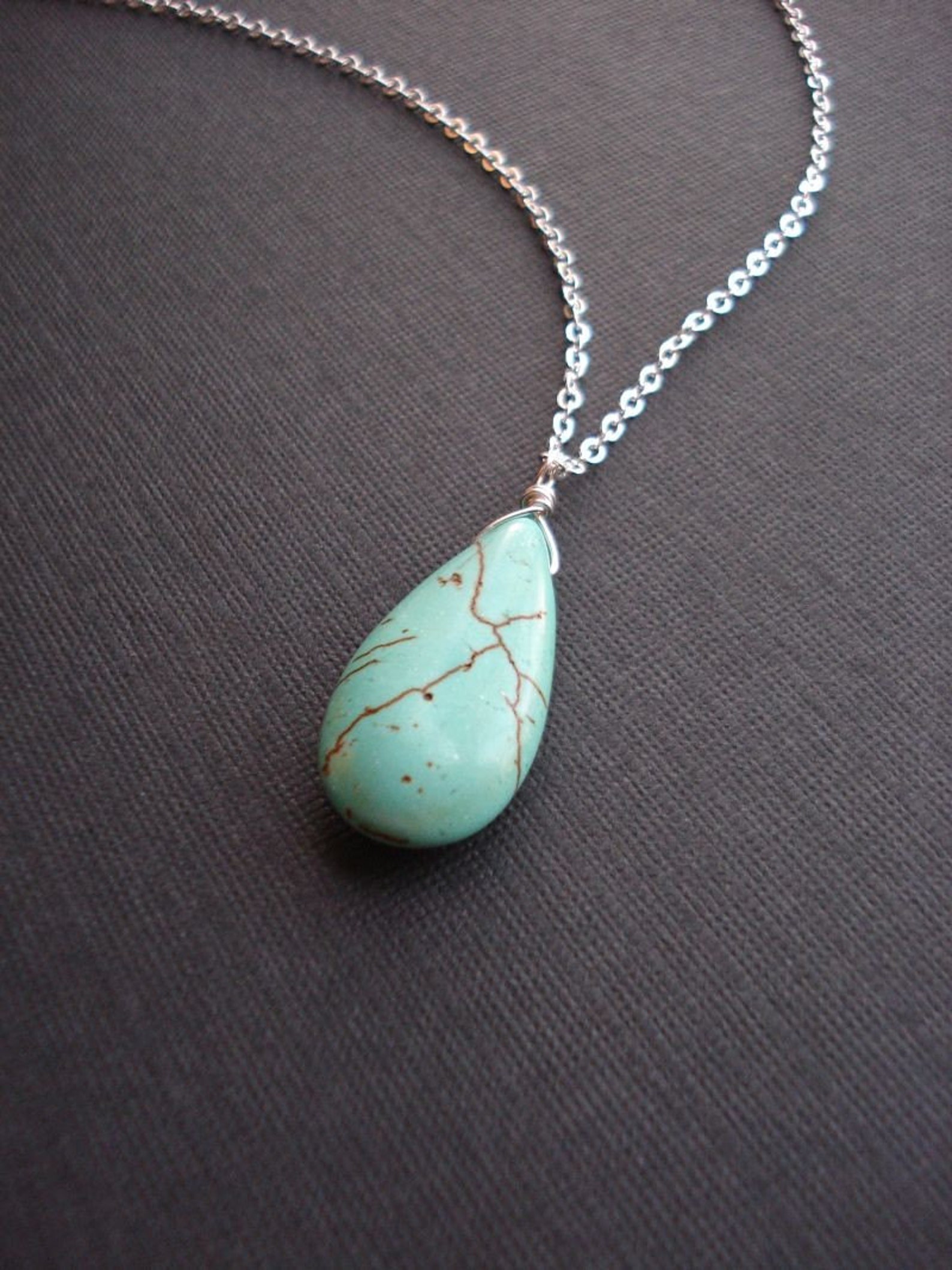 Turquoise Drop Necklace Turquoise Pendant Blue Stone Etsy