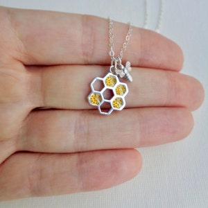 Honeycomb Bee Necklace in Silver or Gold Bridgerton Necklace Beehive Pendant Gold Bee Gold Honeycomb Pendant Mothers Necklace Gift For Her image 4