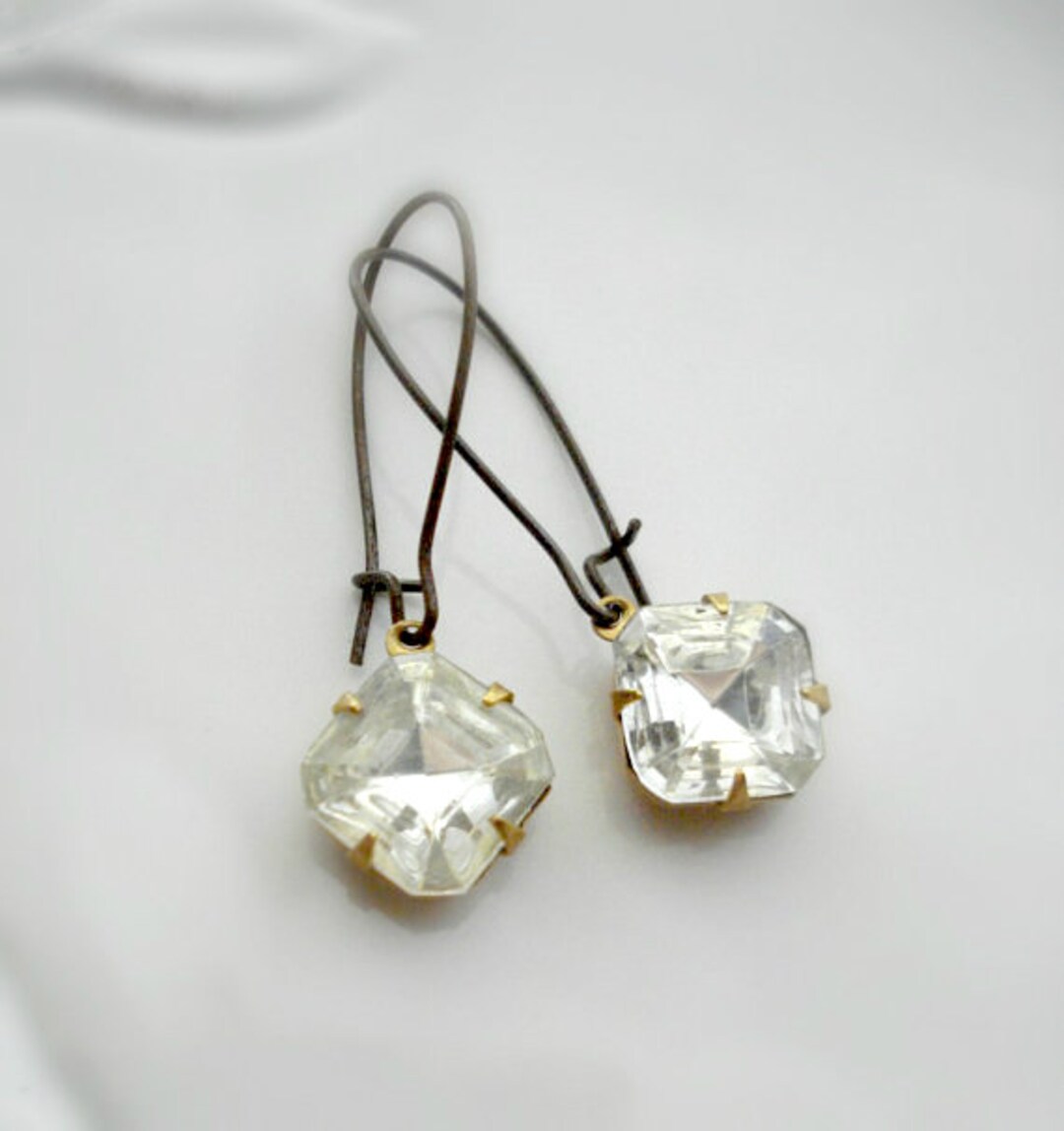 Boucles D'oreilles Fantaisie En Alliage Avec Strass Transparent - Neuf Sans Emballage, Fermoir Clou | Style Puces, Couleur Transparente