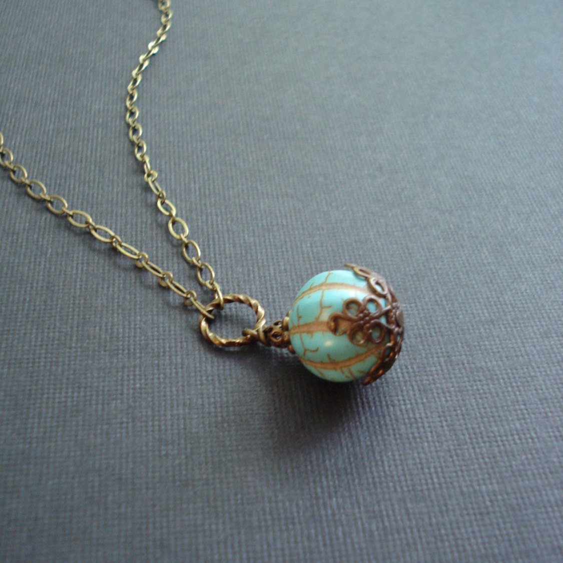 Collier En Perles De Laiton Et Turquoise - Style Bohème - État Comme Neuf