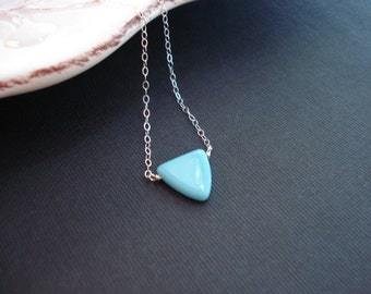 Triangle Necklace Turquoise Blue Necklace Sterling Silver Necklace December Birthstone Minimalist Layered Necklace Geometric Delicate Dainty