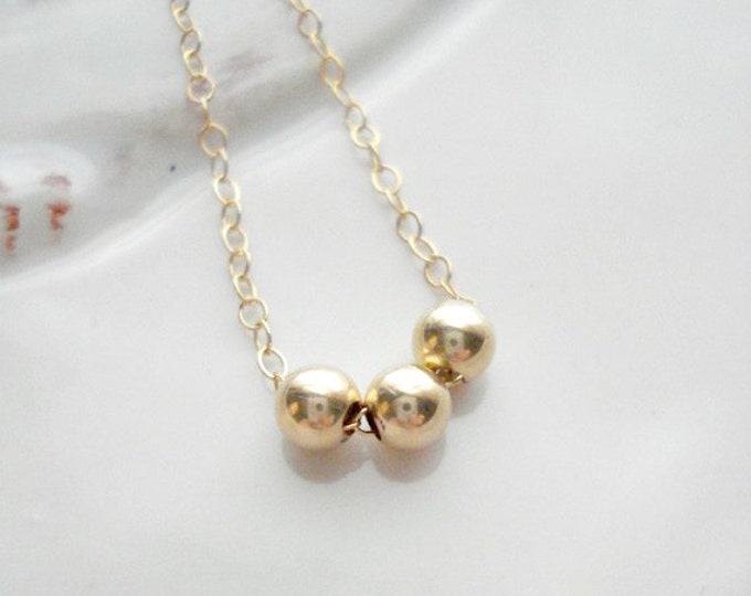 Three Gold Beads Necklace. 14K Gold Filled Necklace. Delicate Everyday