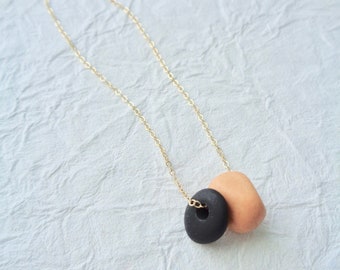 Clay Pebble Necklace Contemporary Necklace Terracotta Black Yellow Necklace Earthy Organic Shaped Jewelry Minimalist Necklace Gold