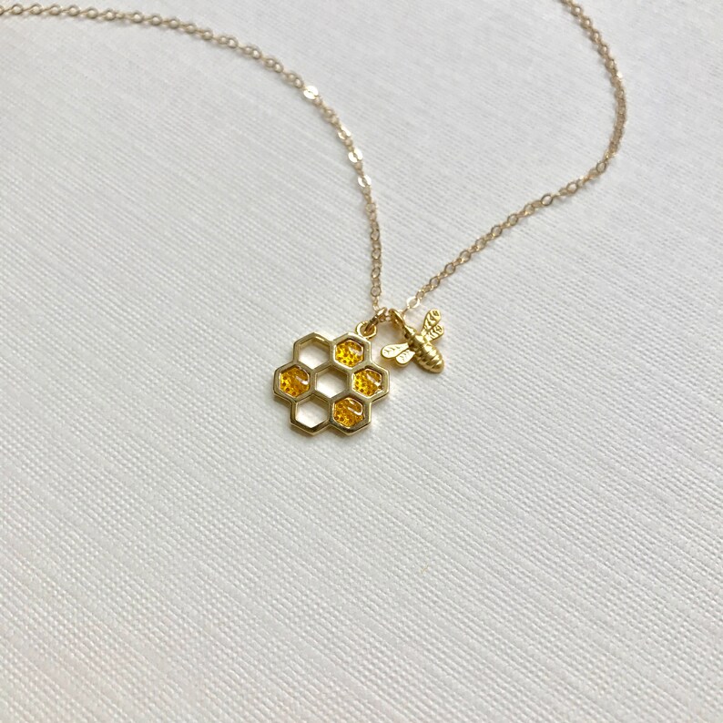 Honeycomb Bee Necklace in Silver or Gold Bridgerton Necklace Beehive Pendant Gold Bee Gold Honeycomb Pendant Mothers Necklace Gift For Her image 7