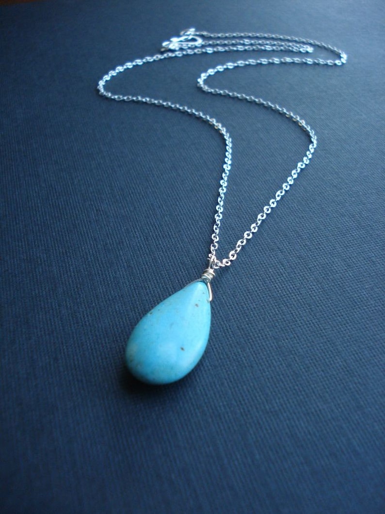 Turquoise Drop Necklace Turquoise Pendant Blue Stone Etsy