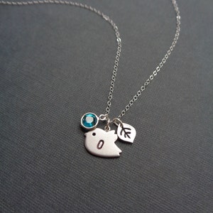 Silver Bird Initial Necklace Personalized Necklace Birthstone Necklace Custom Jewelry Silver Leaf Necklace Wedding Jewelry Gift