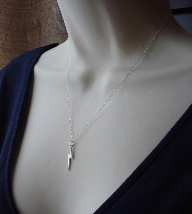 Lightning Bolt Necklace In Sterling Silver Thunder Bolt Pendant David Bowie Necklace Fantasy White, Magic, Gift For Her image 4