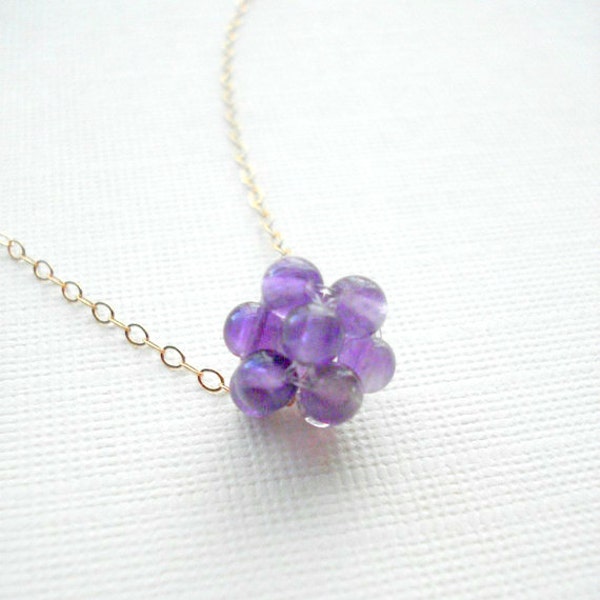 Amethyst Cluster Necklace Gold Filled Grape Necklace February Birthstone Beaded Ball Necklace Everyday Jewelry Purple Necklace