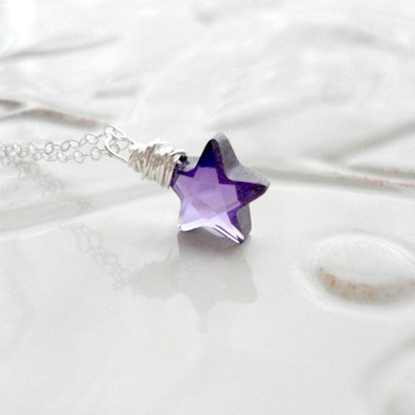 Crystal Star Necklace Purple Star Necklace In Sterling Silver CZ Necklace Pendant Modern Necklace Wire Wrapped Jewelry Amethyst Necklace
