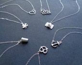 Minimalist Silver Necklace, Choose Your Pendant Anchor Clover Camera Heart Honeycomb Pretzel Coffee, Anchor Necklace Silver Heart Necklace