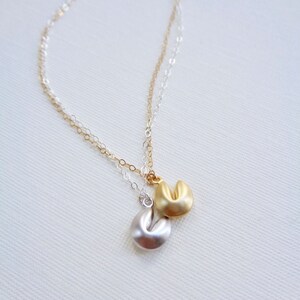Fortune Cookie Necklace, Gold or Silver Cookie Pendant Necklace, Gift For Her, Layer Necklace, Everyday Jewelry