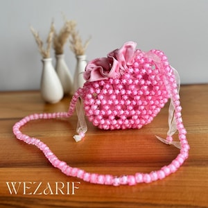 Crystal Pink Bag, Heart Bag, Gift For Her, Handmade bag, Luxury Beaded Bag, Women handbag,