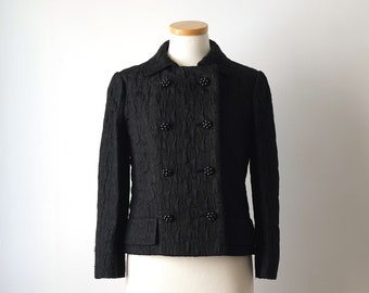 Vintage Seymour Fox Black Brocade Double Breasted Jacket