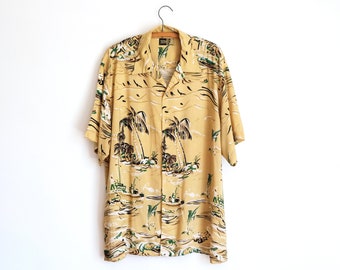 Vintage Mens 1980s Thums Up for Him Hawaiian Shirt Size Large