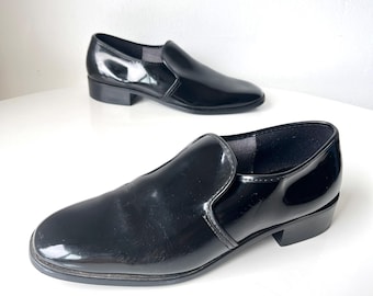 Vintage Men's Black Patent Leather Slip On Tuxedo Dress Shoes Loafers Size 8.5M