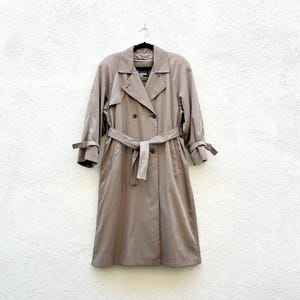 Vintage 80s 90s London Fog Khaki Double Breasted Belted Trench Coat Size 8