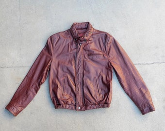 Vintage 70s Oxblood Cafe Racer Style Leather Jacket Size 38