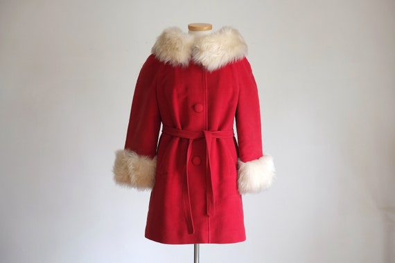 Vintage 50s 60s Betty Rose Faux Fur Collar Red Coa