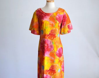 Vintage 1960s South Sea's Fashion Tropical Hawaiian Print Shift Dress