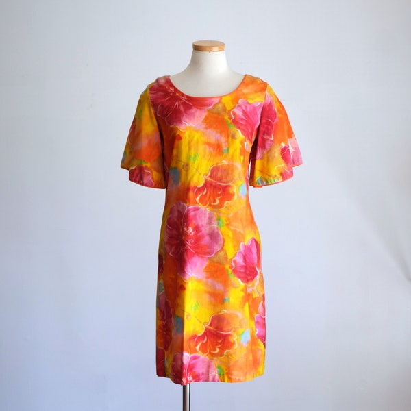 Robe droite à imprimé tropical hawaïen à la mode des mers du Sud, vintage des années 1960