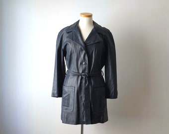 Vintage 1970s Dark Blue Leather Car Coat "24K Leather By Dan di Modes"