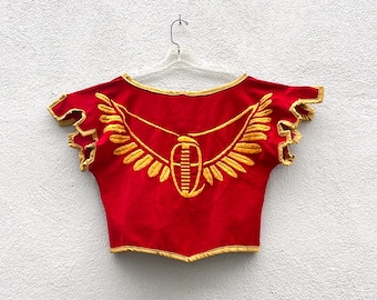 Vintage Handmade Winged Warrior Red Embroidered Corduroy Costume Vest One Size