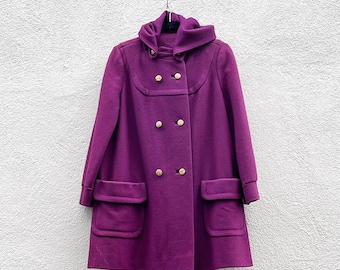 Vintage 70s Women's Montgomery Ward Purple Hooded Peacoat Coat Medium