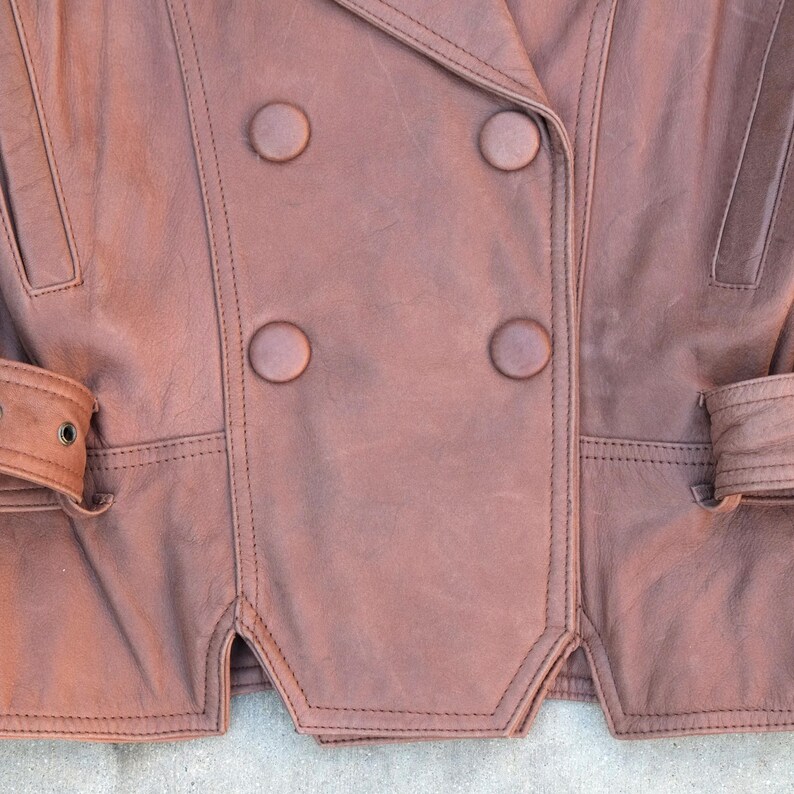 Vintage 90s Adventure Bound Double Breasted Belted Brown Leather Jacket Medium image 4