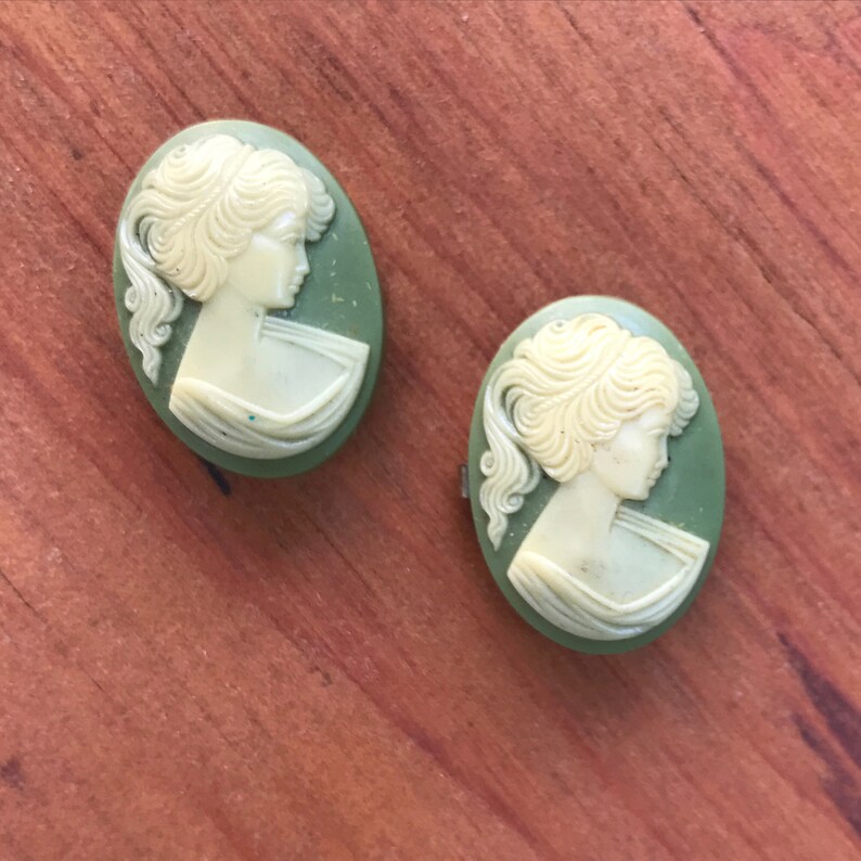 Pair of Vintage Cameo Button Clip Covers image 1