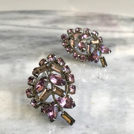 Vintage Marvella Purple Crystal Marquise Clip On … - image 2