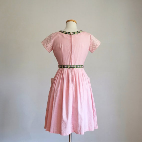 Vintage 1950s Pink Embroidered Cotton Fit & Flare… - image 6