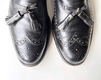 Bally Men\'s Black Leather Tassel Wingtip Manchester Dress Loafers Shoes Size 9 Vtg Bally Italy Men BLACK Leather DRESS Shoe WING TIP TASSEL  main image 3