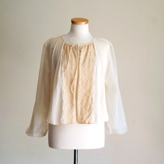 Vintage 1950s Ivory Sheer Lacy Peignoir Bed Jacket - image 1