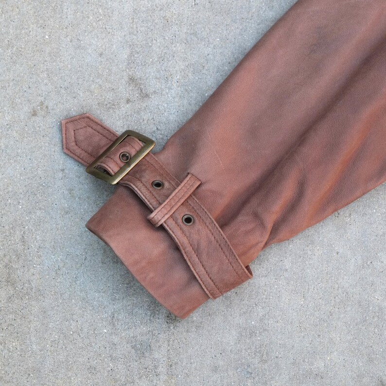 Vintage 90s Adventure Bound Double Breasted Belted Brown Leather Jacket Medium image 6
