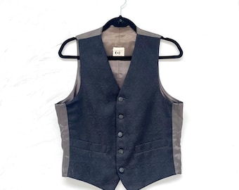Vintage 70s Mens Clement S Crystal Formal Wear Black Jacquard Vest Waistcoat 39S