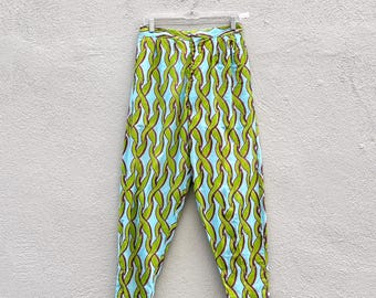 Vintage OOAK Handmade Green and Turquoise Graphic Art Deco Pants 28"W
