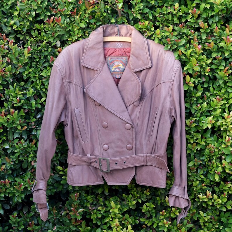 Vintage 90s Adventure Bound Double Breasted Belted Brown Leather Jacket Medium image 3