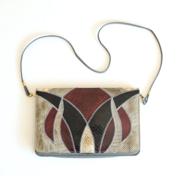 Vintage Sylvia Abstract Snakeskin Crossbody Clutc… - image 1