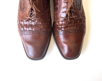 Vintage Men's Johnson & Murphy Domani Brown Woven Oxford Shoes. Size 9.5