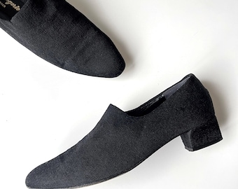 Robert Clergerie Paris Minimal Black Fabric Low Kitten Heeled Pumps Shoes 7.5