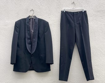 Vintage 80s Robert Wagner Raffinati Black Shawl Collar Formal 2 Piece Tuxedo 41L