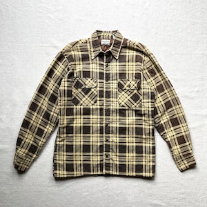 Chaqueta de franela a cuadros amarilla y marrón de Sears para hombre, años 80, talla mediana