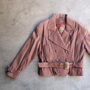 Vintage 90s Adventure Bound Double Breasted Belted Brown Leather Jacket Medium image 1