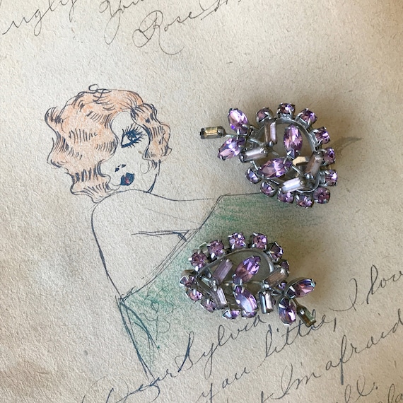 Vintage Marvella Purple Crystal Marquise Clip On … - image 1