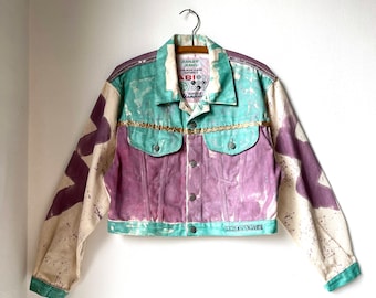 Vintage 80s Jeanjer Jeans OOAK Paint Splattered Cropped Denim Jacket